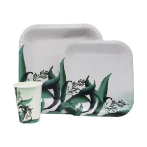 DISPOSABLE DINNER SET 60PC MINT GREEN LEAVES (S)