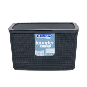 NU WARE LAUNDRY BASKET 65L ECO-HESSIAN DESIGN GREY / WHITE