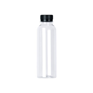 PET BOSTON TALL BOTTLE ROUND 200ml CLEAR W/ BLACK CAP (1x10)