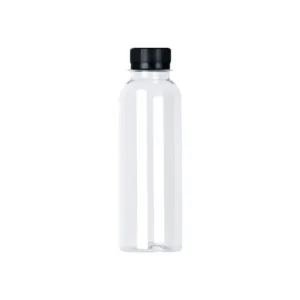 PET BOSTON TALL BOTTLE ROUND 200ml CLEAR W/ BLACK CAP (1x10)