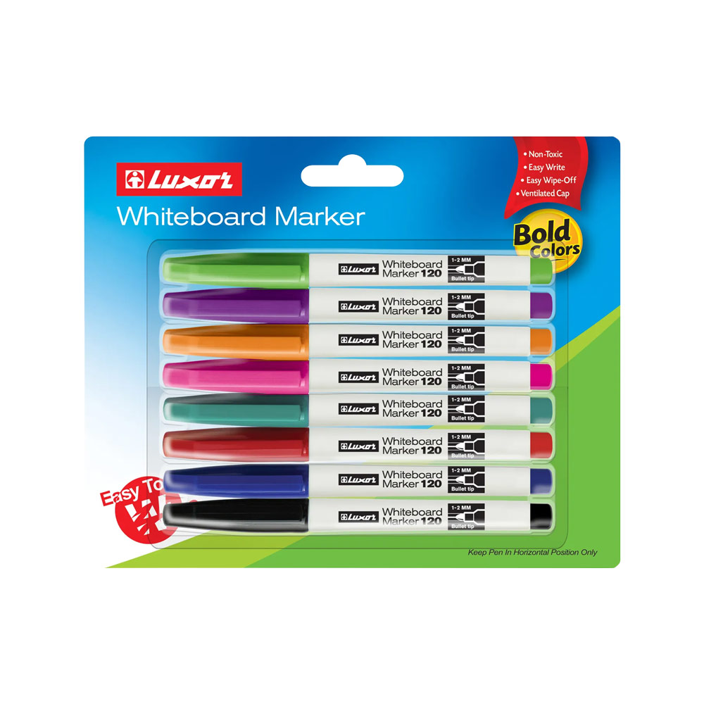 LUXOR WHITEBOARD MARKER BULLET TIP ASSORTED COLOURS (1x8)