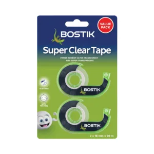 BOSTIK SUPER CLEAR TAPE + DISPENSER 2x18x20m