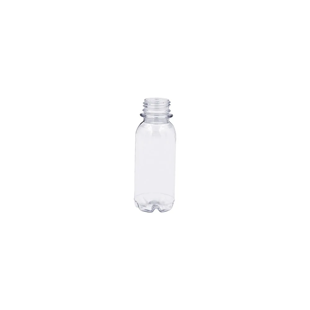 CLEAR PLASTIC SHORT NECK ROUND BOTTLE WITH LID 100ml (1x300)