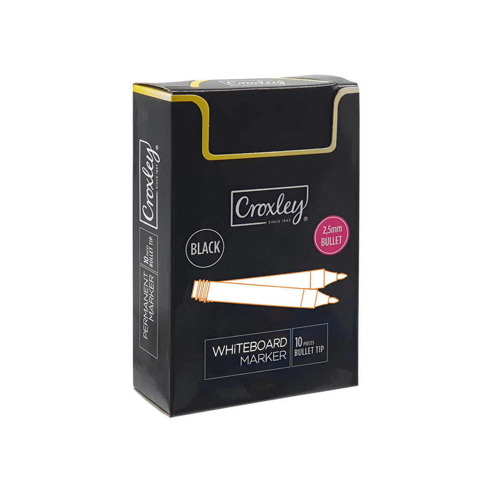 CROXLEY WHITEBOARD MARKER BLACK 2.5mm BULLET TIP (1x10)