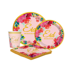 DISPOSABLE DINNER SET 64PC EID MUBARAK PINK DESIGN