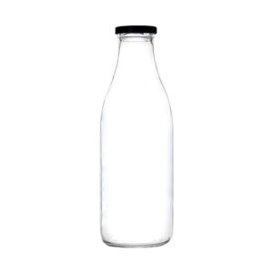 GLASS MILK BOTTLE BLACK LID 1L