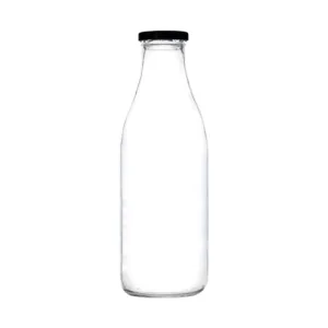 GLASS MILK BOTTLE BLACK LID 1L