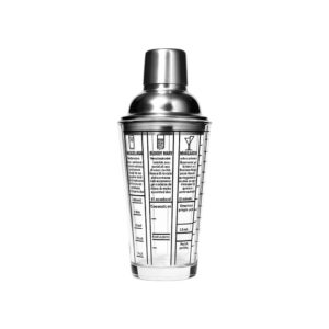 BAR BUTLER GLASS COCKTAIL SHAKER W/ 6 RECIPE MEASURES 400ml