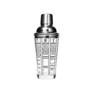 BAR BUTLER GLASS COCKTAIL SHAKER W/ 6 RECIPE MEASURES 400ml