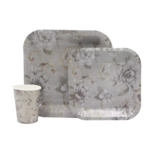 DISPOSABLE DINNER SET 60PC GREY FLORAL (501)