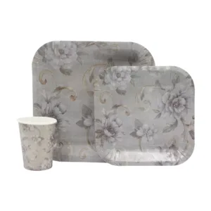 DISPOSABLE DINNER SET 60PC GREY FLORAL (501)