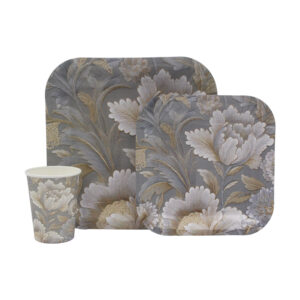 DISPOSABLE DINNER SET 60PC GREY FLORAL (502)