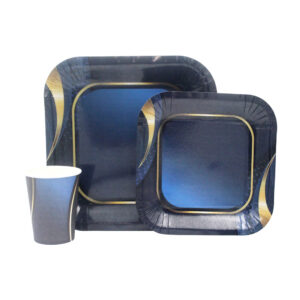 DISPOSABLE DINNER SET 60PC DARK BLUE GOLD BORDER (507)