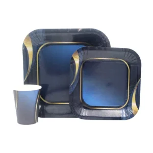 DISPOSABLE DINNER SET 60PC DARK BLUE GOLD BORDER (507)