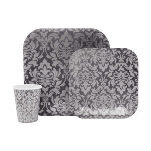 DISPOSABLE DINNER SET 60PC GREY DAMASK (508)