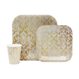 DISPOSABLE DINNER SET 60PC SOFT GOLD DAMASK (509)