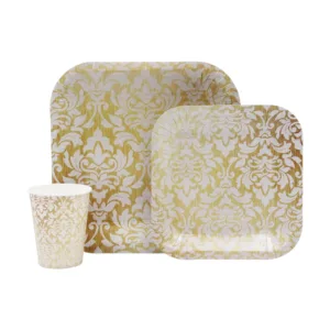 DISPOSABLE DINNER SET 60PC SOFT GOLD DAMASK (509)