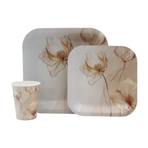 DISPOSABLE DINNER SET 60PC LIGHT CREAM FLORAL (511)