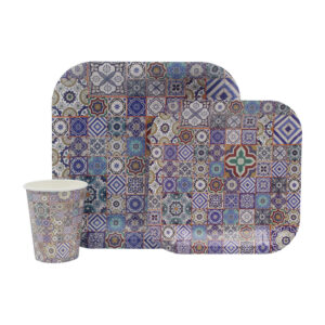 DISPOSABLE DINNER SET 60PC MOROCCAN TILE DESIGN (520)